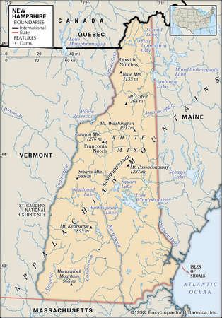 Stock Illustration - Physical map of the state of New Hampshire showing ...