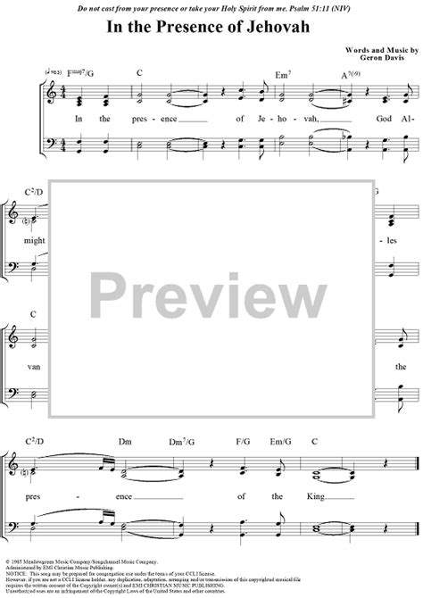 In the Presence of Jehovah" Sheet Music for Piano/Vocal/Chords - Sheet Music Now