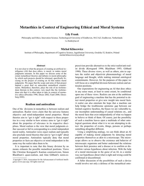 (PDF) Metaethics in Context of Engineering Ethical and Moral Systems