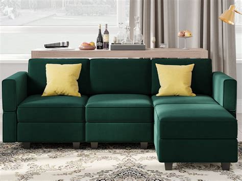 Buy Belffin Convertible Sectional Sofa with Chaise Velvet L Shaped Sofa Couch Modular Sectional ...