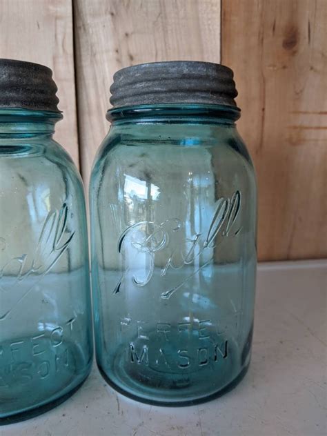 Antique Mason Jars Vintage Blue Ball Jars with Zinc Lids | Etsy