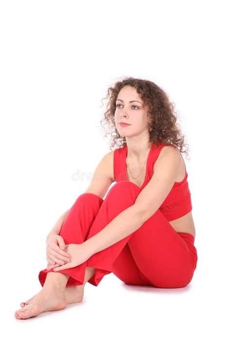 Sitting girl in red stock photo. Image of model, hair - 3865364