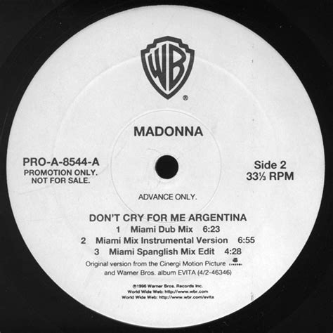 Madonna - Don't Cry For Me Argentina (1996, Advance Only, Vinyl) | Discogs