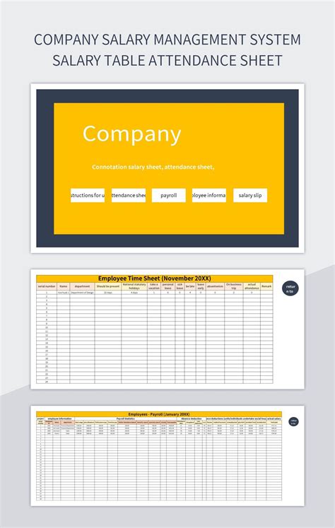 Company Salary Management System Salary Table Attendance Sheet Excel Template And Google Sheets ...