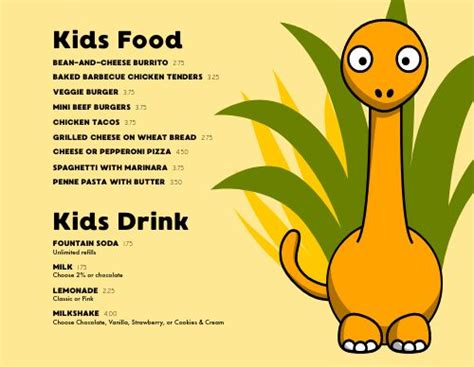 Dinosaur Children's Menu Template by MustHaveMenus