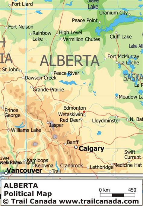 Physical Map of Alberta, Canada