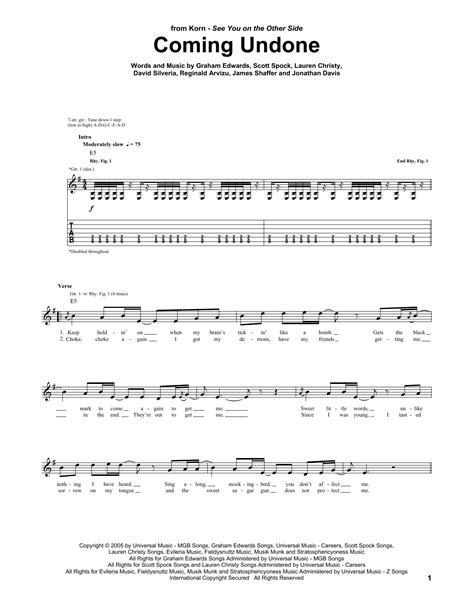 Korn: Coming Undone - Guitar Tab | Sheetmusicdirect.com