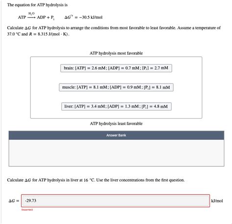 Solved The equation for ATP hydrolysis is HO ATP - ADP + P | Chegg.com