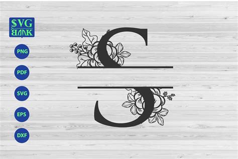 Split monogram letter S Svg, Alphabet floral (342901)