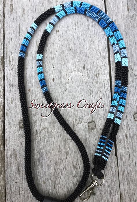 Shades of blue lanyard | Beaded lanyards, Crochet beaded necklace, Beaded necklace