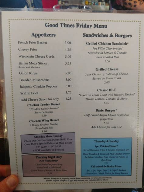 Menu at Good Times Bar & Grill, Lohrville