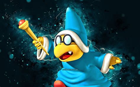 Kamek, cartoon wizard, blue neon lights, Super Mario, creative, Super Mario characters, Super ...