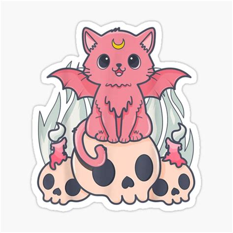 "Kawaii Pastel Goth Cute Creepy Demon Cat and Skull Anime Art T-Shirt" Sticker for Sale by ...