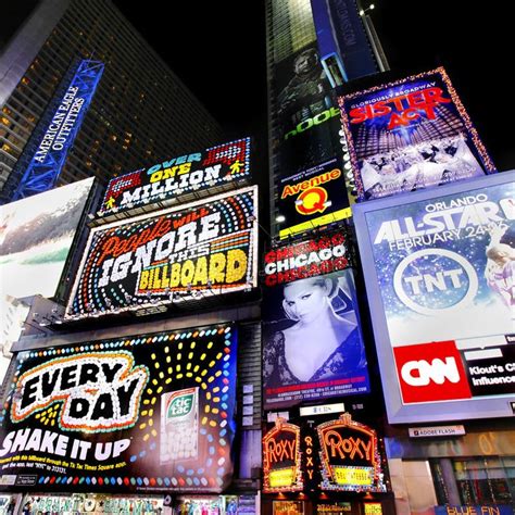 Times Square advertising billboards. Colorful advertising billboards in ...