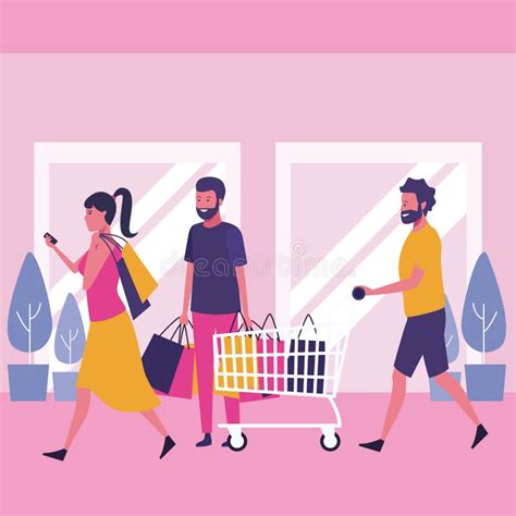 People shopping at mall stock vector. Illustration of crowd - 128547482