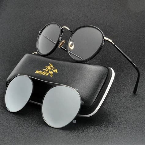 2Round Clip On Sunglasses Men Polarized Magnetic TR90 Metal Spectacle ...