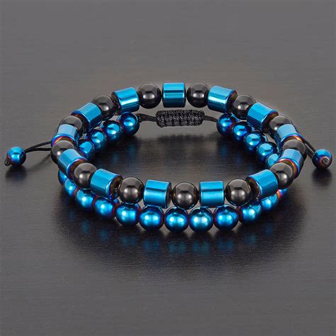 Barrel + Round Hematite Beads + Polished Agate Natural Stone Bracelet ...