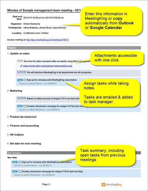 Sample Management Team Meeting Minutes Template