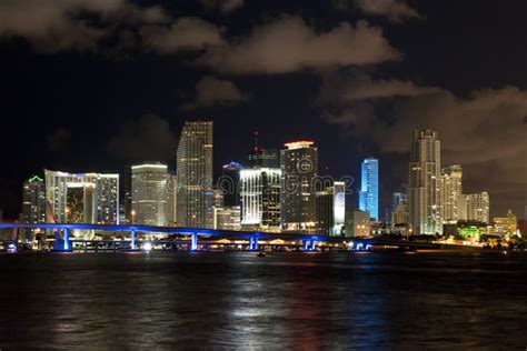 Miami city night skyline stock image. Image of coastline - 14409641