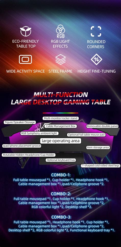 Large Desktop Gaming Desk With Rgb Led Light Computer E-sports Gaming ...