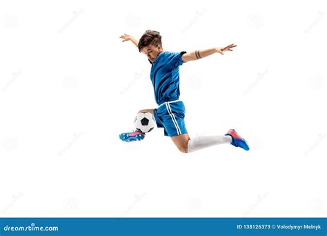 Young Boy with Soccer Ball Doing Flying Kick Stock Image - Image of football, equipment: 138126373