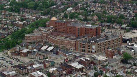 5K aerial video approaching Western Pennsylvania Hospital, Pittsburgh, Pennsylvania Aerial Stock ...