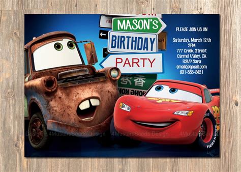 Disney's Cars Birthday Invitation Lightning McQueen and