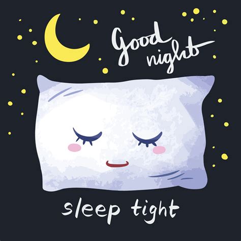 Cute sleeping pillow character. Good night sleep tight themed vector illustration with moon and ...