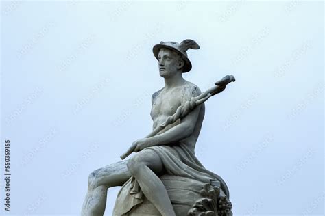 Ancient statue of the antique god of commerce, merchants and travelers Hermes (Mercury). He is ...