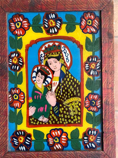 Virgin and Child Reverse Painting on Glass - Folk Art of Europe & Rest of World