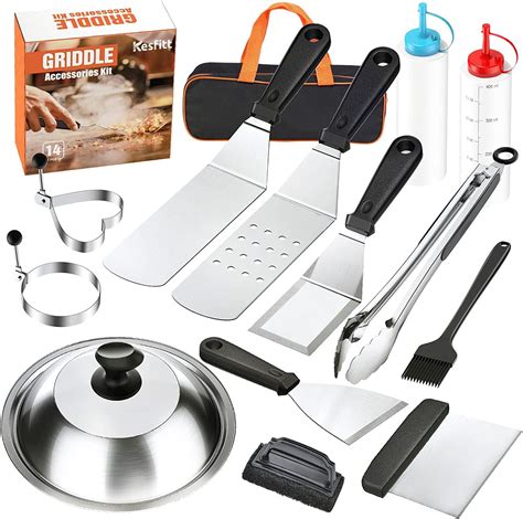 Griddle Tool Kits, 14pcs Outdoor Grilling Accessories Set for Blackstone and Camp Chef, Enlarged ...