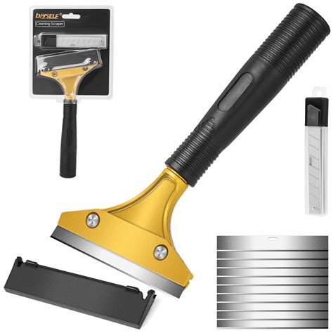 Buy DIYSELF Tile Scraper, Heavy Duty Scraper Tool with Protective Cover, Gold Razor Blade ...