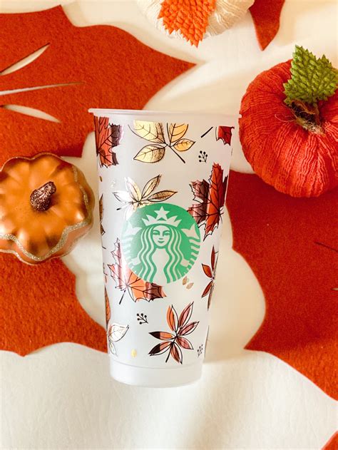 Customized Starbucks cup// fall cup// Starbucks fall leaves | Etsy