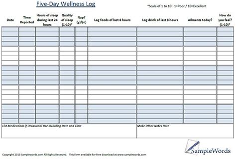 Wellness Chart and Log - Download PDF Document | Health chart, Health diary, Wellness