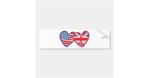 American Flag/Union Jack Flag Hearts Car Bumper Sticker | Zazzle