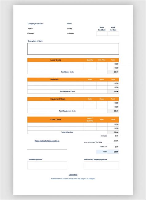 Free Carpentry Estimate Template Doc Example In 2021 Estimate Template ...