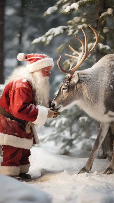 Petting a baby reindeer at the North Pole, Santa bonds with his animals ...