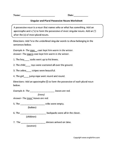 Possessive Nouns Worksheets | Singular and Plural Possessive Nouns Worksheets