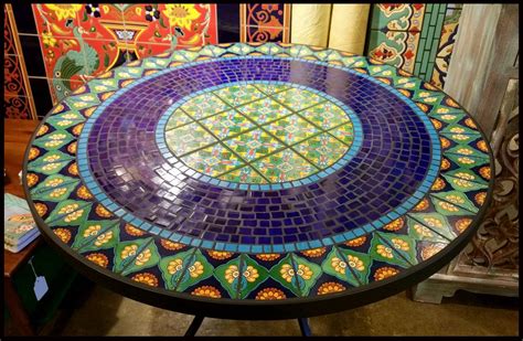 Tile and Glass Mosaic Tables | Mosaic table, Mosaic patio table, Mosaic table top