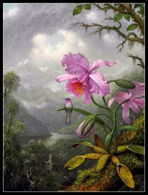 Hummingbird Perched on an Orchid Plant Counted Cross Stitch Patterns ...