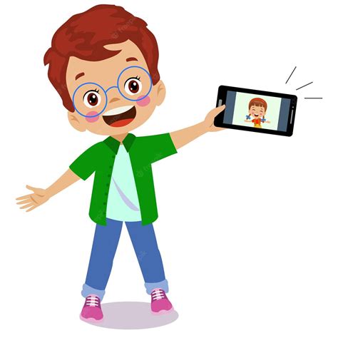 Premium Vector | Video Conference Cute little Kid using tablet for video call with friend ...