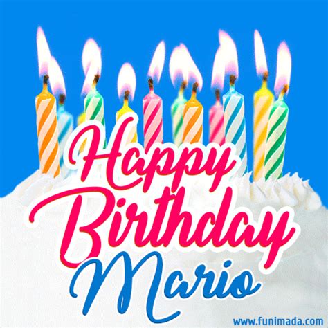 Happy Birthday GIF for Mario with Birthday Cake and Lit Candles | Funimada.com