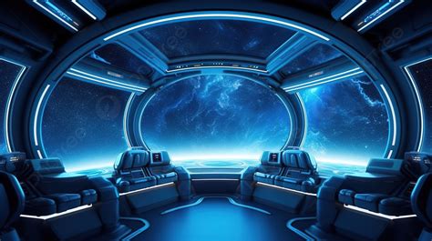 Futuristic Interior Of A Dark Blue Spaceship With A Breathtaking View ...