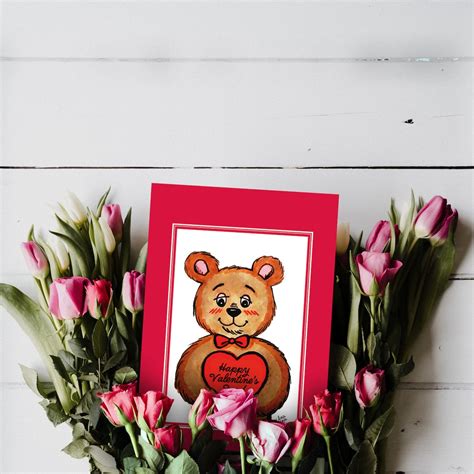 Cute Bear Valentine's Day Card Teddy Bear Digital | Etsy