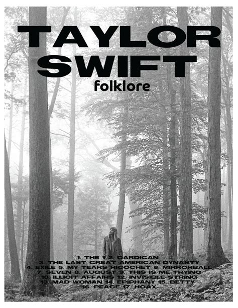 Taylor Swift Folklore Album Poster | Music poster, Music poster design, Poster