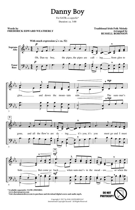 Irish Folksong - Danny Boy (arr. Russell Robinson) sheet music