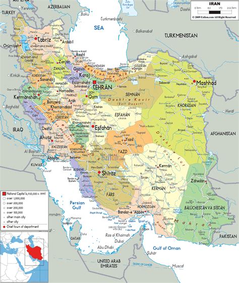 Detailed Political Map of Iran - Ezilon Maps