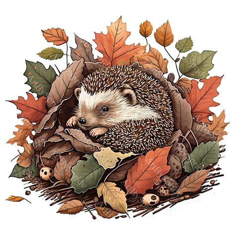 hedgehog in leaf pile png in 2023 | Hedgehog illustration, Hedgehog drawing, Fall canvas painting