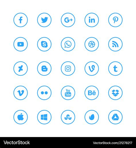 Social media blue circular icons set Royalty Free Vector