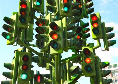 Confusing Traffic Lights At A Busy Intersection In London | Stock Photo | Colourbox